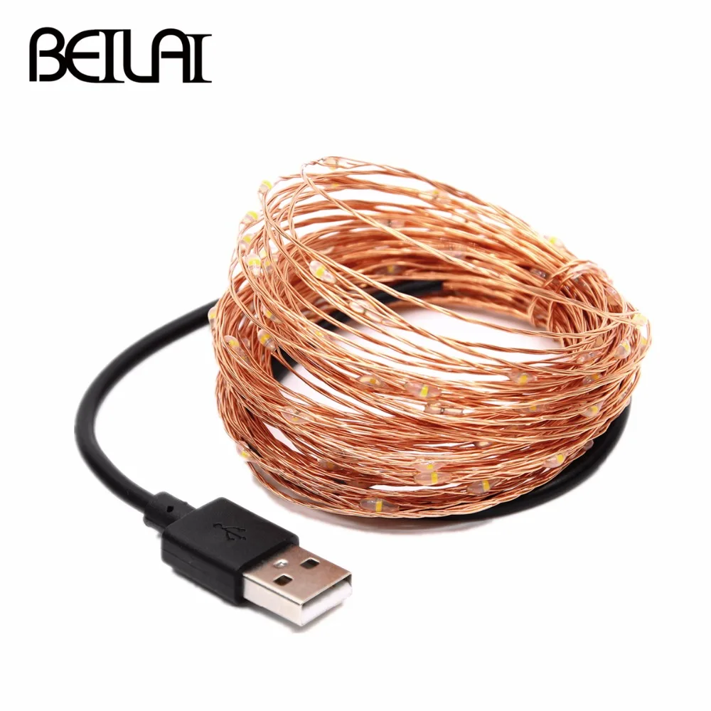 DC 5 В USB светодиодный гирлянды медный провод 5 м 10 м Питание от USB Сказочный светодиодный Рождественский свет с радиочастотным пультом дистанционного управления для украшения праздника
