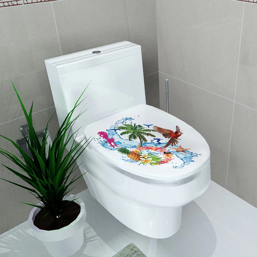 Bathroom Toilet Seat Cover Decals Sticker Vinyl Toilet Lid Decals Wall Decorative Sticker Decals, Mulit-pattern, 32cmx39cm