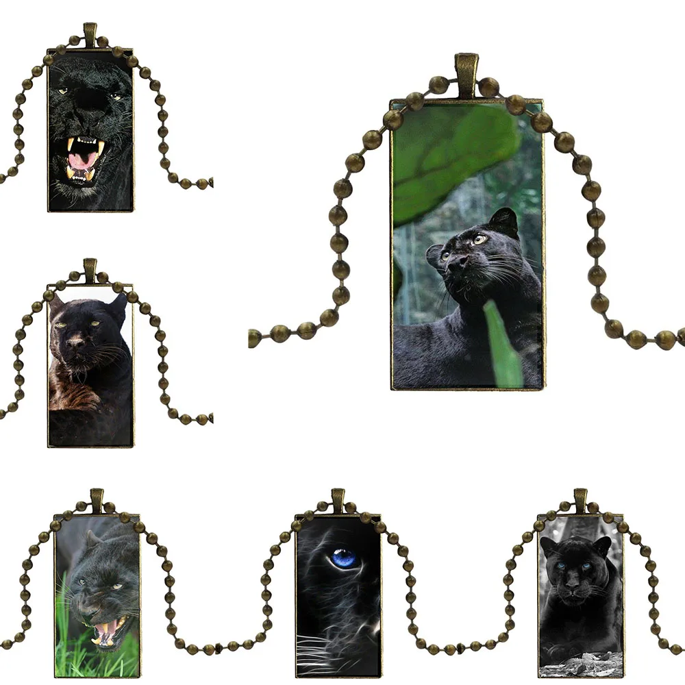 Красивый черный пантера мода стекло кабошон ожерелье из нержавеющей стали для
