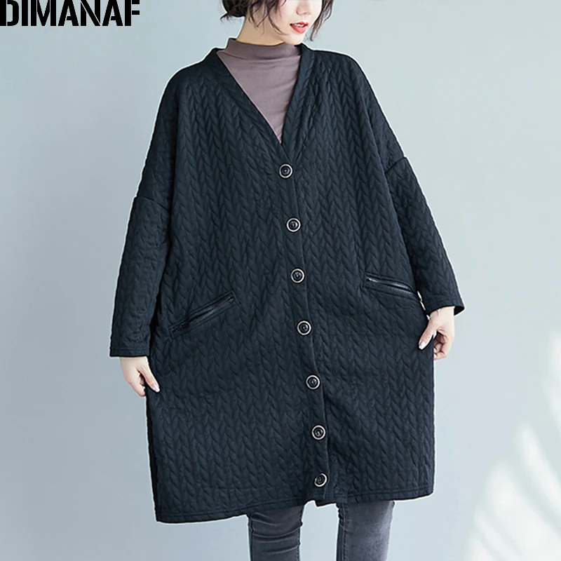 DIMANAF Women Jacket Coat Plus Size Autumn Outerwear Big Size Leisure Female Loose Long Sleeve Coats Cotton Black Pink Clothes