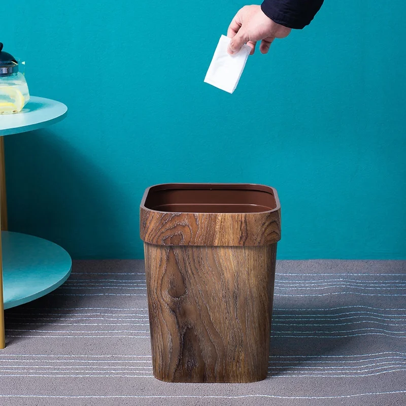 Retro Style Trash Can Imitation Wood Pressing Ring Creative Rubbish Bin Office Household Living Room Kitchen Plastic Garbage | Дом и сад