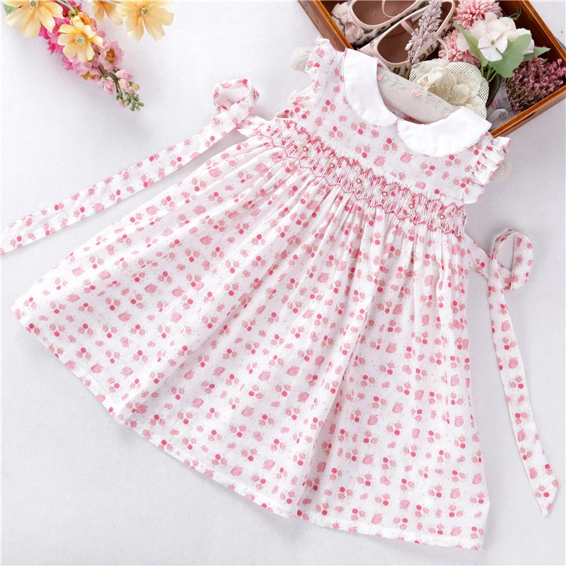 Summer Girls Dresses Floral Ruffles Baby Smocking Clothes Flower Handmade Kids Outfit Cotton Children Clothes Boutiques Dresses Aliexpress