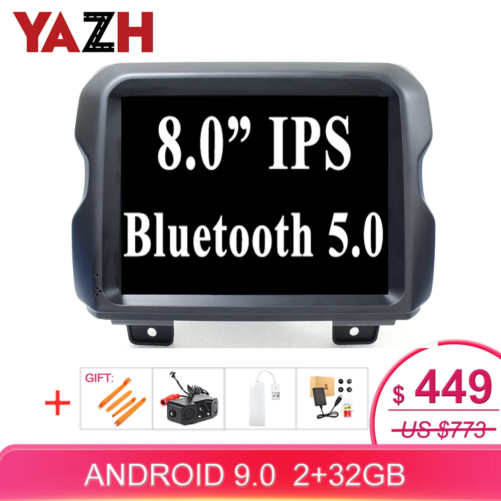 YAZH Android 9,0 Pie Автомобильный плеер мультимедиа для Jeep Wrangler с 8," ips/4 K видео/встроенное зеркало-Ссылка для Apple/Androd