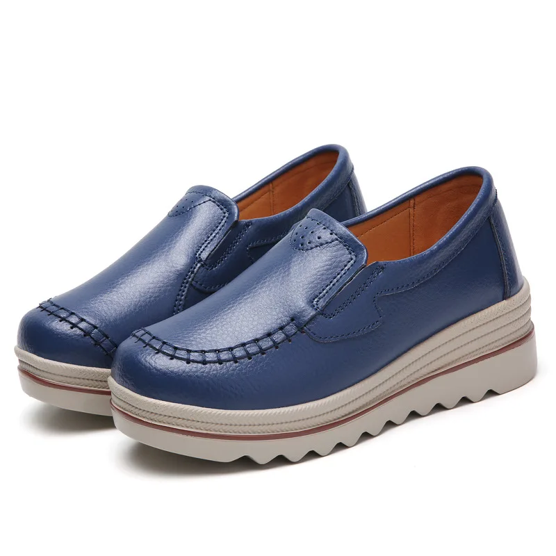 

Autumn Women Flats Shoes Platform Sneakers Thick bottom Casual Shoes Women fashion Slip On Flats Genuine Leather Ladies Loafers