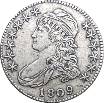 Stany zjednoczone 50 centów ½ dolara Liberty Eagle caped Bust półdolarówka 1809 pokryty miedzioniklem Silver Copy Coin tanie i dobre opinie ZOUJIENI CN (pochodzenie) Metal Antique sztuczna CASTING 1840 i Wcześniej Ludzi