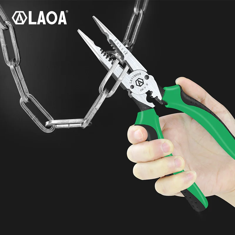

Плоскогубцы LAOA, мульти инструмент для зачистки проводов, диапазон 0,7-4,0 мм, 8 дюймов, Cr-V, обжимной инструмент 6 в 1, Длинные игольчатые плоскогубцы, кусачки для проводов