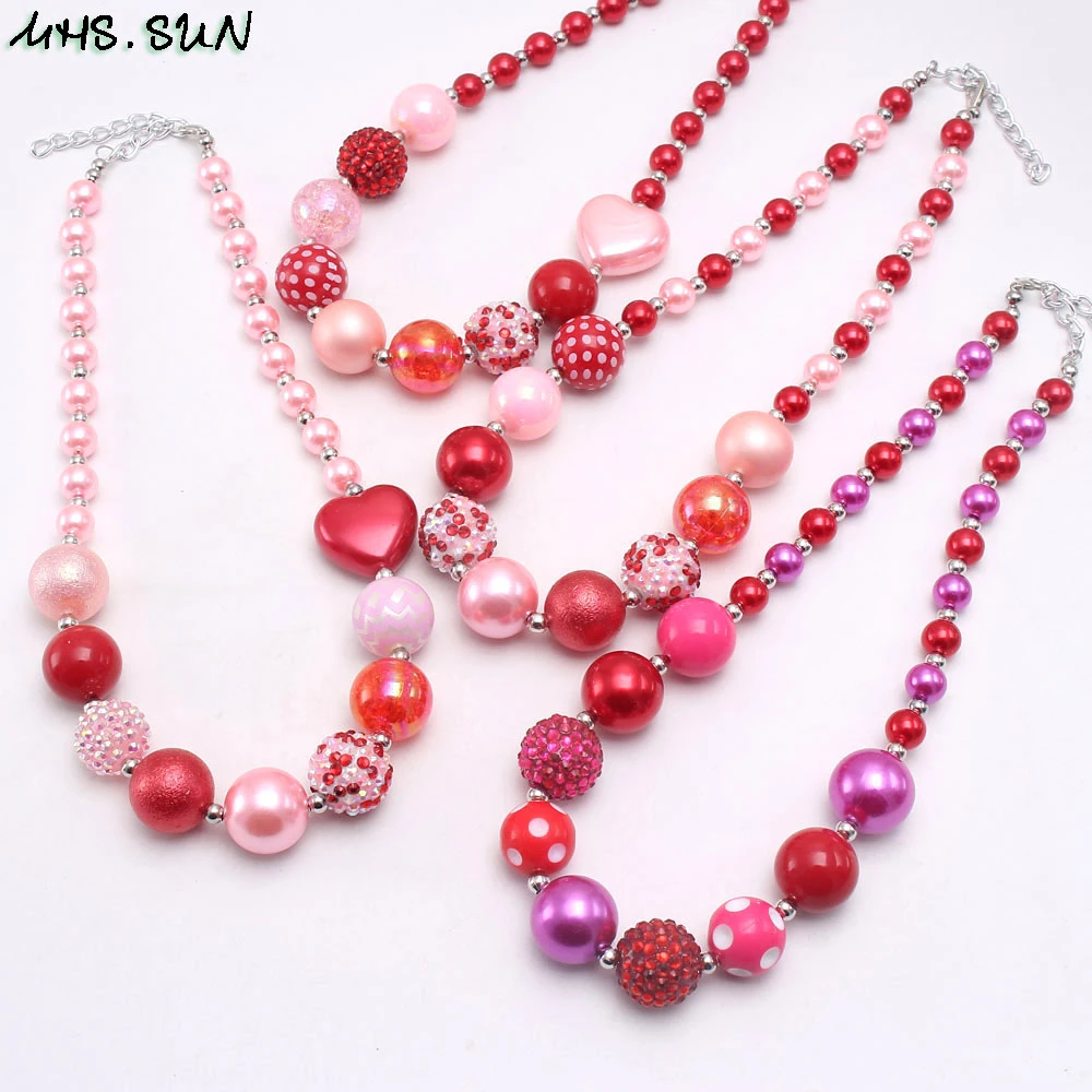 collar de cuentas de corazón grueso para niña y niño, regalo de San Valentín, collar de chicle rosa/rojo, joyería para Fiesta infantil, 1 ud.| Collares tipo gargantilla| - AliExpress