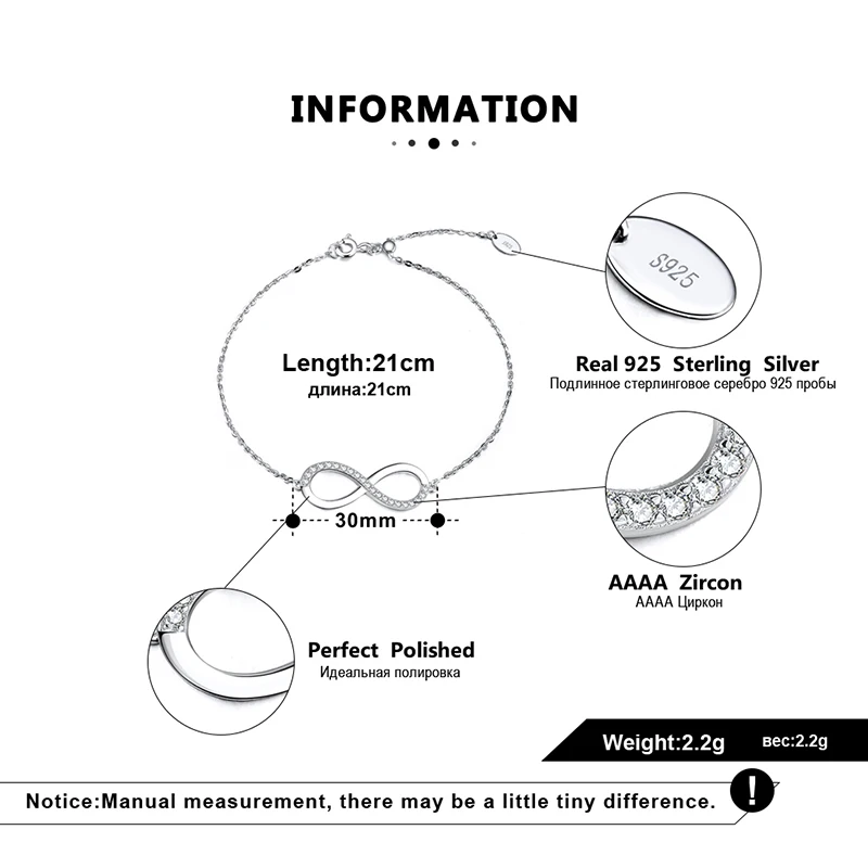 ORSA JEWELS, настоящий регулируемый браслет бесконечности 925, АААА, циркон, Стерлинговое Серебро, очаровательный браслет для женщин, Простые Ювелирные изделия SB54