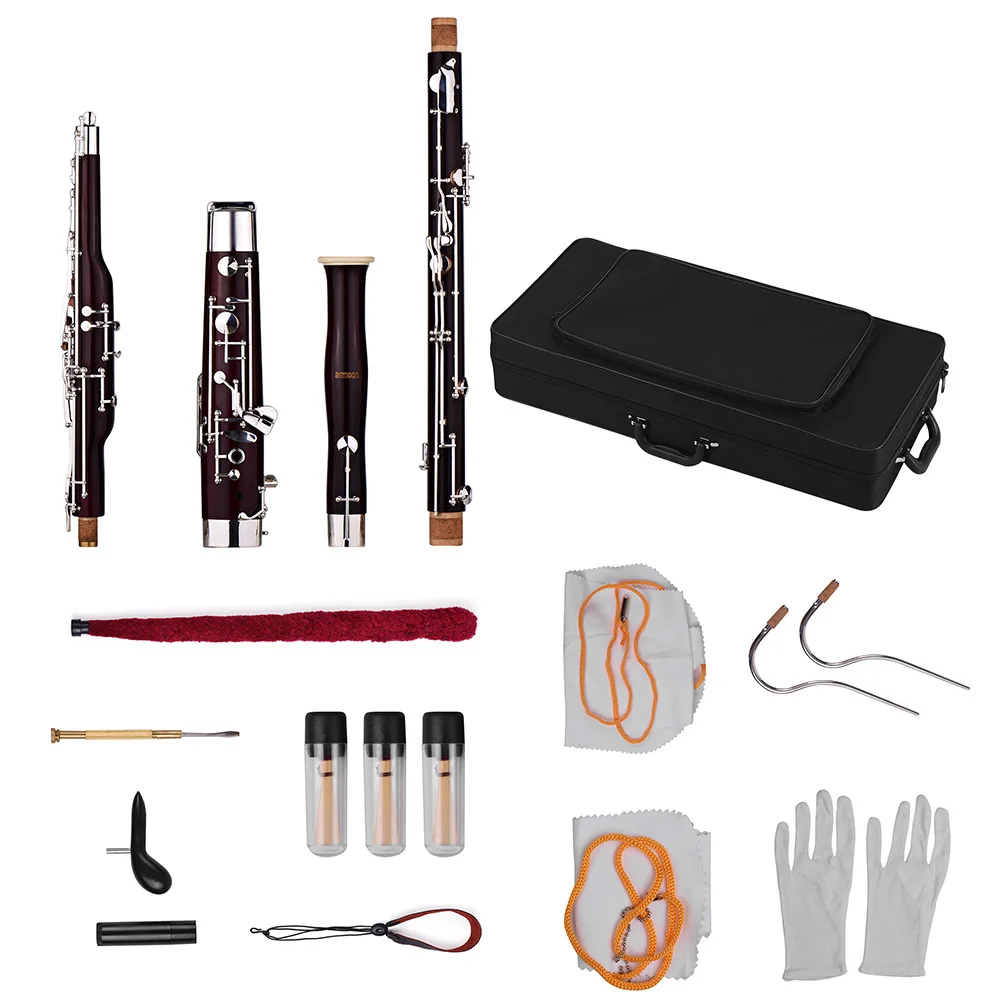 Ammoon C Key Bassoon клен корпус мельхиор ключи с серебристым напылением духовой инструмент с тростником перчатки, Чистящая салфетка чехол