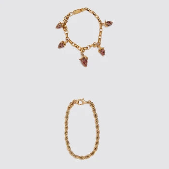 

2020 New ZA Trendy Cute Strawberry Pendant Chain Bracelet Set for Women Girls Chic Gifts Bangles&Bracelets Friendship Accessory