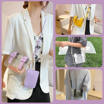 

2020 Fashion Transparent Crossbody Bags Casual PU Leather Splicing Square Chain Shoulder Handbags Phone Pouch For Ladies Women