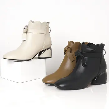 

High Heeled Women Warm Autumn Winter Ankle Boots Fashion Casual Shoes Woman Female New Genuine Cow Leather Short Boots