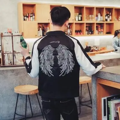 Autumn New Style MEN'S Jacket Korean-style Slim Fit Stand Collar Embroidered Wing Thin Coat MEN'S Coat