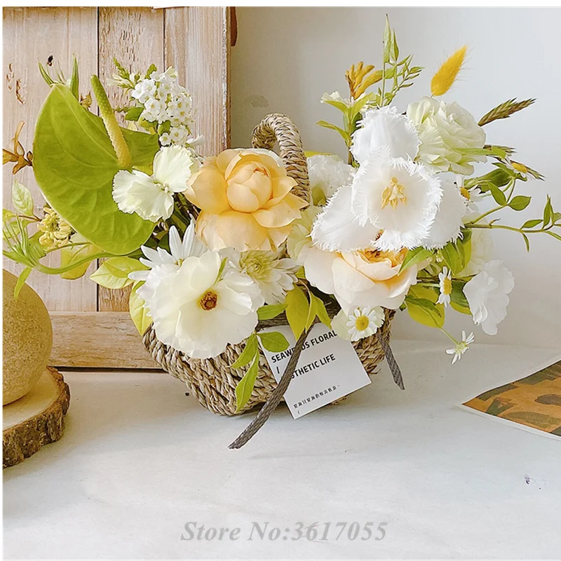 Modern Yellow White Rose Peony Arrangement, Artificial Faux Centerpiec –  Blue Paris Flowers