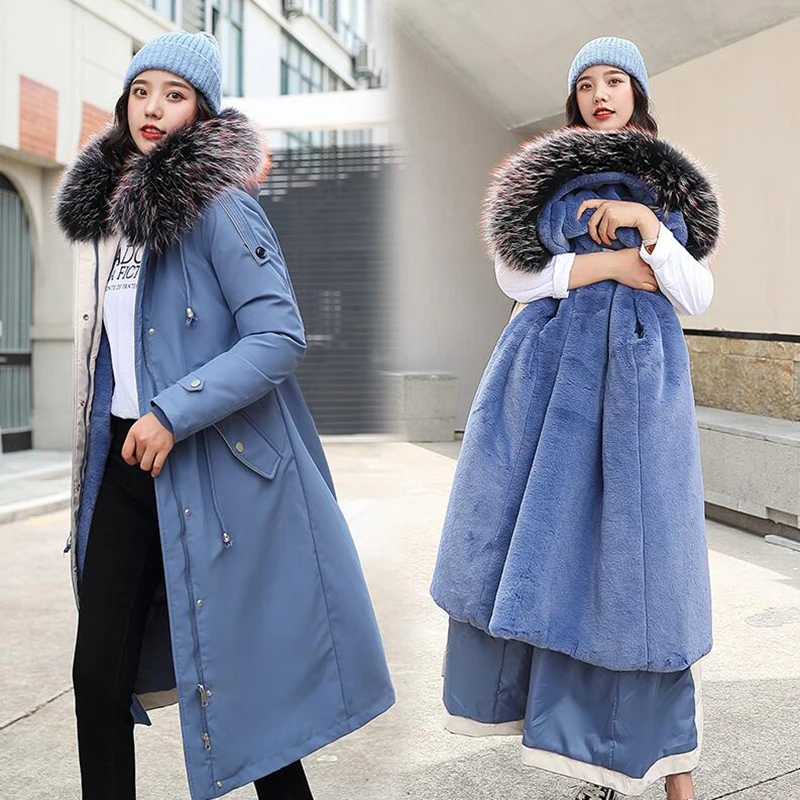 

Big fur collar Thick Warm Winter Jacket Long Coat 2019 new Women Down cotton Jacket Parka Loose Plus size 3XL Hooded Coat