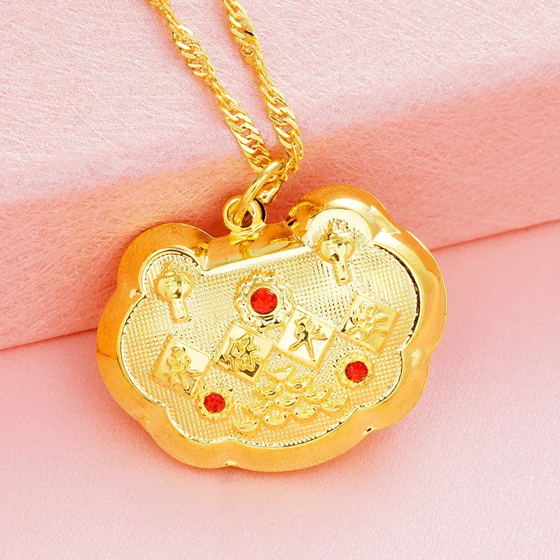 design 3 pendant OMHXFC Европейский модный подарок для маленьких детей на день рождения Умный Замок Фортуны 24KT золотое ожерелье с подвеской Шарм PN328 - Цвет камня: design 3 pendant