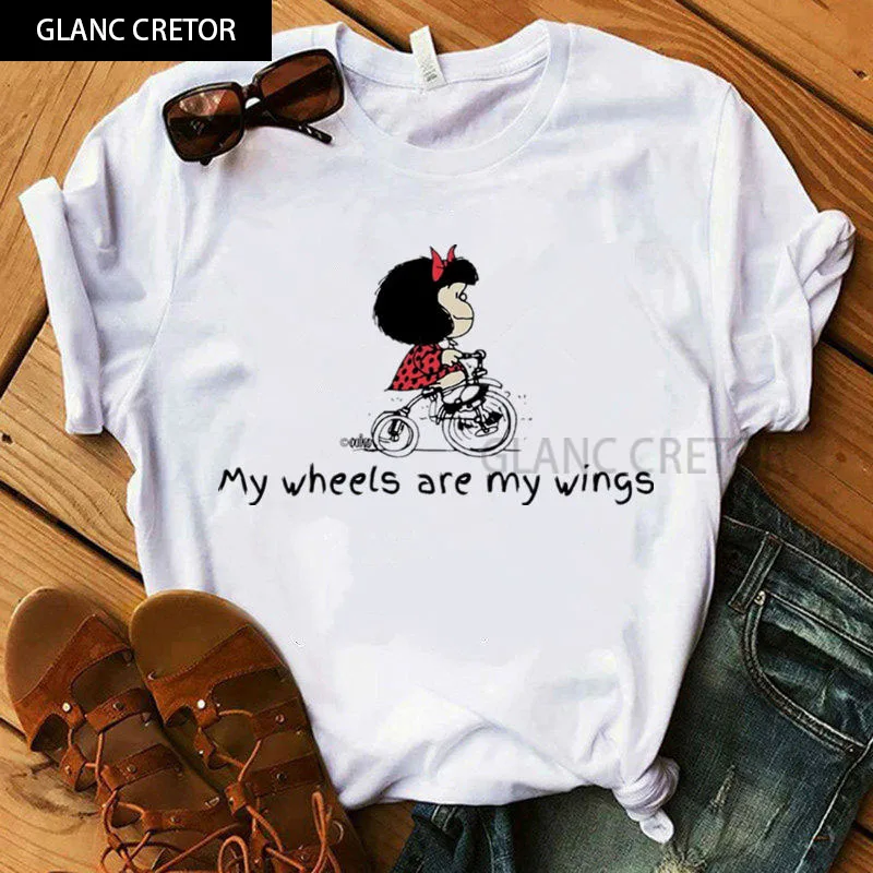 90s camiseta Femme _ camiseta Mafalda T camisa las mujeres verano casual harajuku camisetas de manga corta de Streetwear O cuello blanco Tops Tee