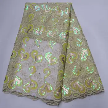 

Newest Nigerian Lace Fabrics 5 yards Yellow Sequins embroidered net lace fabric 2019 Sequins french tulle lace fabrics XAZ02
