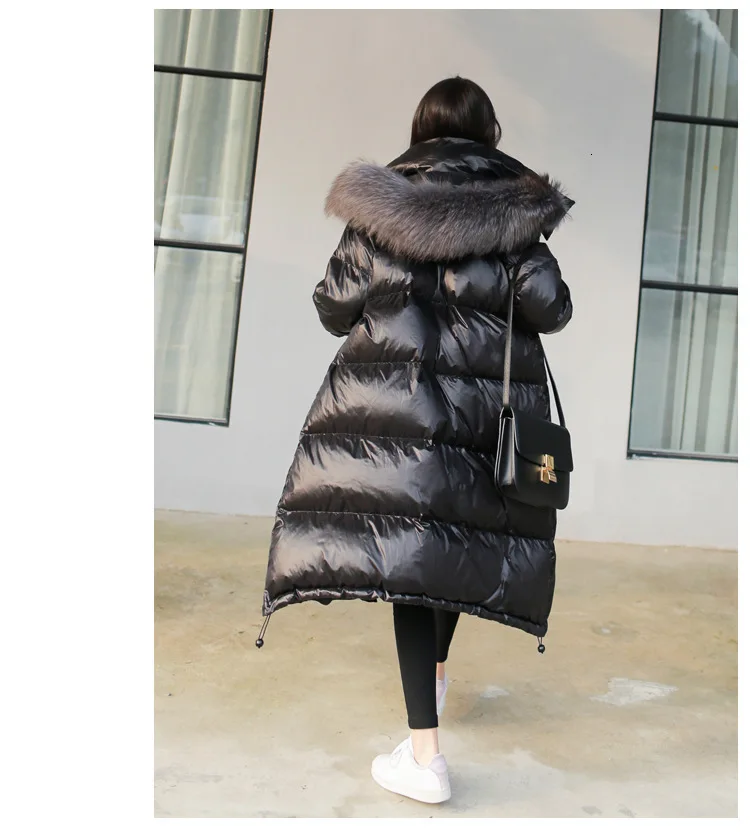 Зимний длинный пуховик с меховым воротником и капюшоном, на молнии, большой размер, с карманами, теплое пальто для женщин, одежда L165