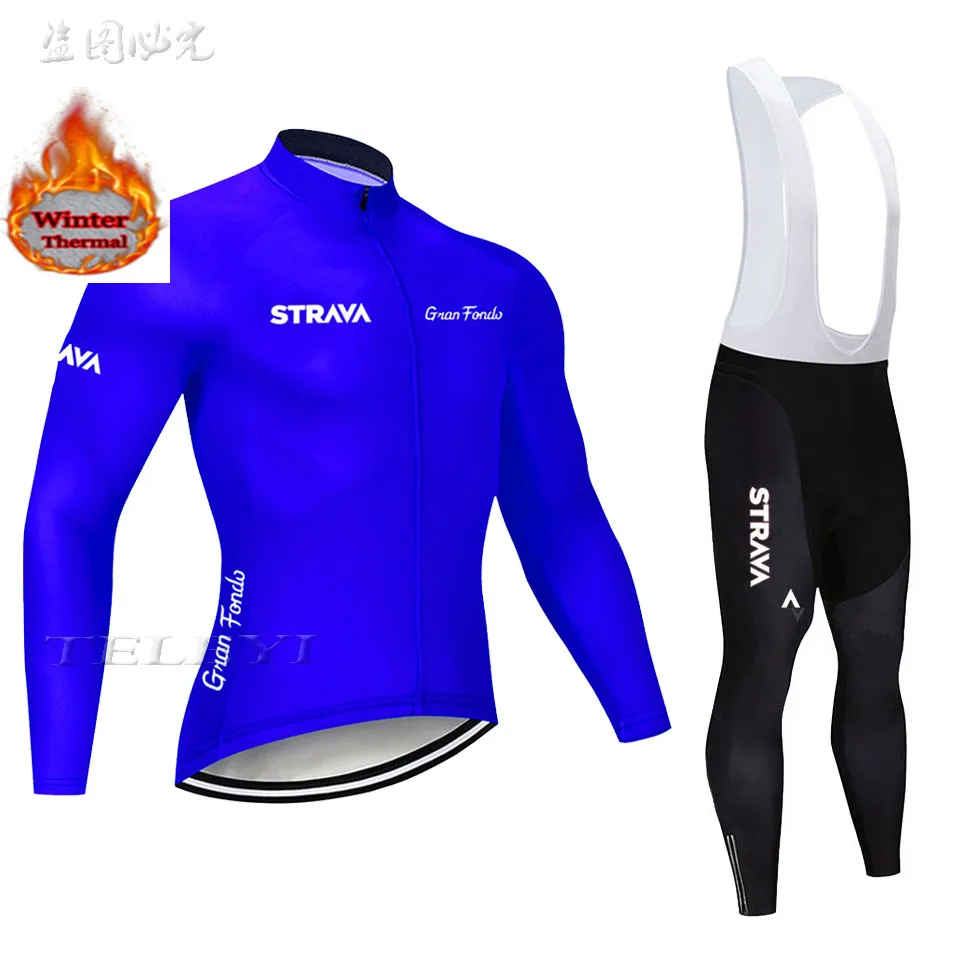 

2019 new winter STRAVA Long sleeve Cycling Jersey Set MTB Warm and windproof Cycling Clothing Strap suit