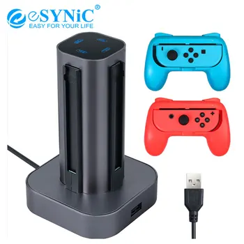 

eSYNiC For Nintendo Switch Games Grip Caps Controller Charger Cradle 4 Joy Con Charging Dock Station 4 In 1 LED Charging Stand
