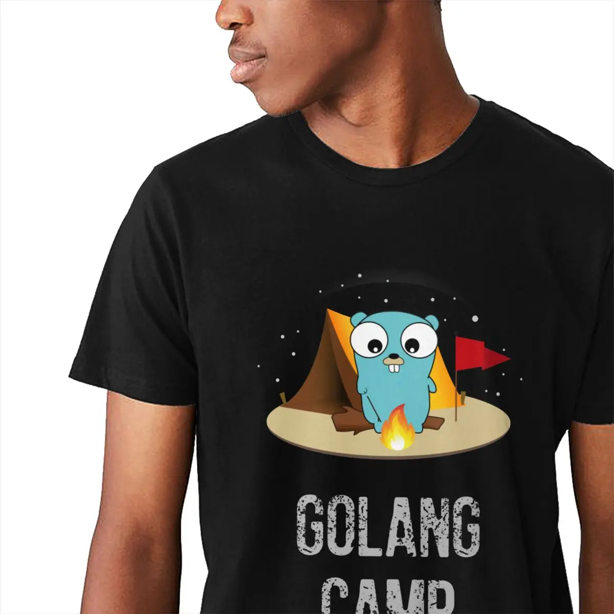 Мужская футболка Golang Gopher Мягкий Топ вокруг шеи Винтажная Футболка