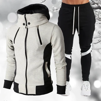 

Men's Hoodie Set 2020 Fall Winter Casual Long Sleeve Men's Turtleneck Hoodie Slim Zip Cardigan Hooded Sweatshirt Pants Set Men