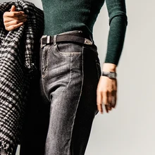 Зимние и осенние женские джинсы Новая Осенняя мода размера плюс синие черные повседневные Стрейчевые обтягивающие корейские женские джинсы с высокой талией