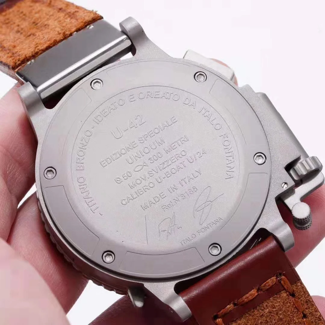 Luxury Brand New Chronograph Stopwatch Men U CHRONOMETER U42 Chimera Silver Titanium Matte Cow Leather Boat Watch Limited 42mm