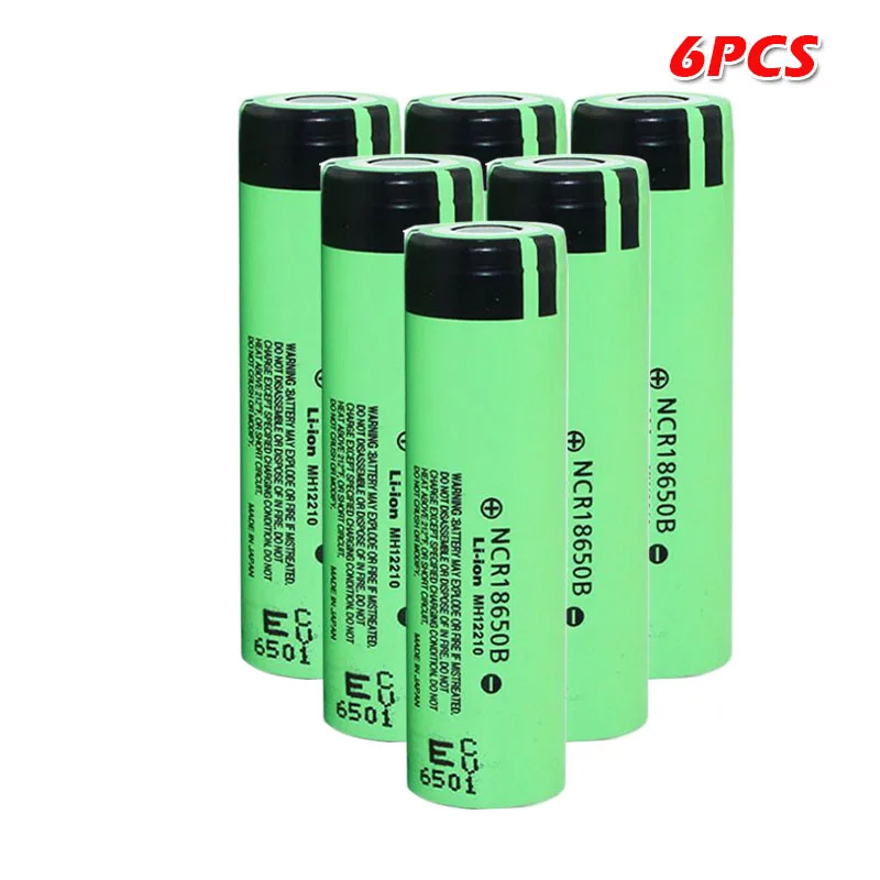 6pcs Panasonic, 3,7 v 18650 3400mah литиевая аккумуляторная батарея NCR18650B для фонариков тормозных компьютеров - Цвет: 6pcs