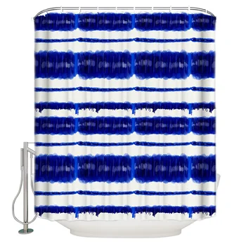 

Tie Dye Blue Watercolor Bathroom Curtain Polyester Fabric With 12 Hooks Waterproof Shower Curtain