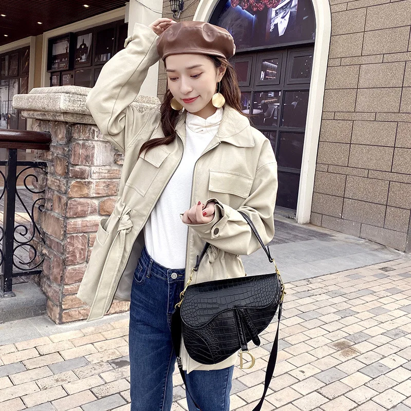

2020 Spring And Summer New Style WOMEN'S Leather Bags Crocodile Pattern Saddle Bag Hand Backpack Wide-Strap Fashion Shoulder Bag