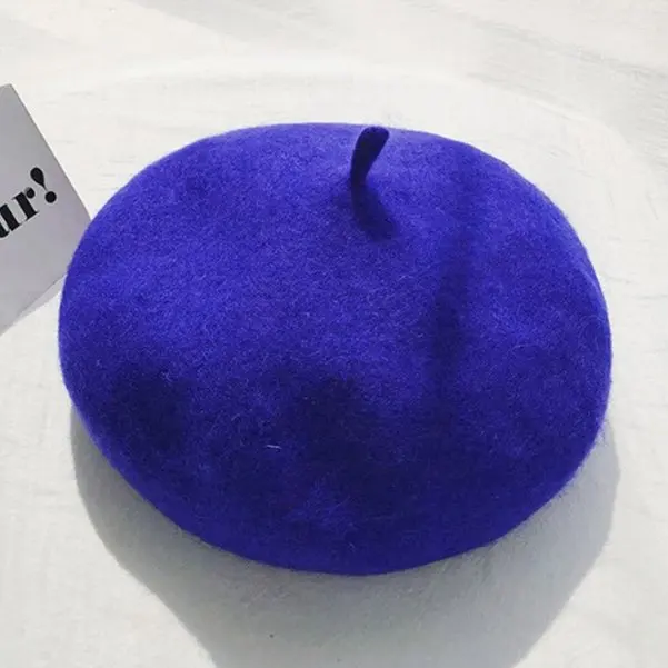 Royal Blue Модный шерстяной берет, шапка, Женский фетровый берет, британский стиль, для девушек, берет, шапка для девушек, одноцветная, громоздкая, Осень-зима, женские шапки - Цвет: Royal Blue
