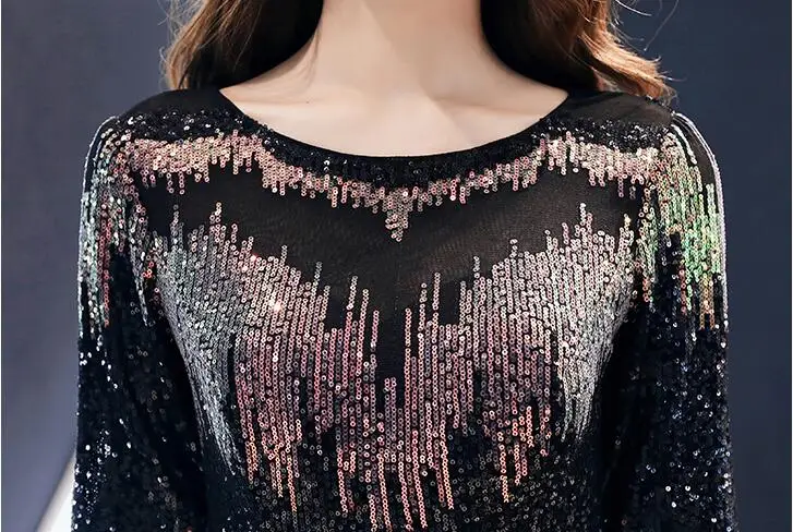 Robe De Soiree Новое Сексуальное вечернее платье с блестками, о-образный вырез, половина рукава, макси платье, вечерние платья для выпускного вечера AE474