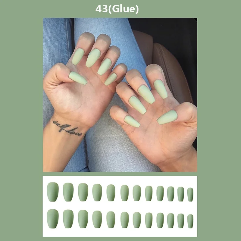 Longo Manicure Multi-cor Fosco Unhas Postiças Cola Usar Acabados 24 Pçs - Set 4 24 pçs set Longo Manicure Multi-cor Fosco
