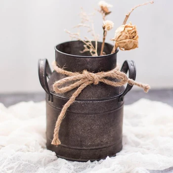 

Retro Iron Flower Pot with Rope Holder Flower Vase Flowerpot Bonsai Bucket Wedding Decoration Photography Tool Garden Props