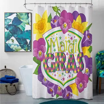 

Shower Curtains elk Mardi Gras,Blazon with Flourishing Colorful Flowers Coat of Arms Masquerade Holiday Theme, Multicolor,W60 x