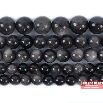 

2A Natural Stone Silver color obsidian Round loose Beads 15" Strand 4 6 8 10 12MM Pick Size For Jewelry Making SOB21