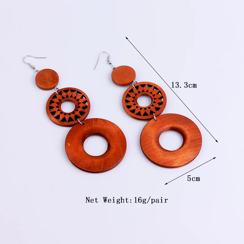 Серьги YAMEGA из натурального дерева Висячие коричневые крупные кольца длинные