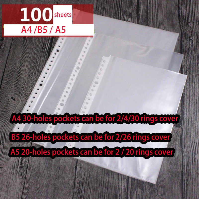 A5 B5 A4 30 11 20 26 Holes Rings Plastic Pockets 100sheets And Paper Refills