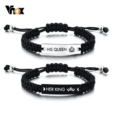 Vnox, для мужчин, женщин, влюбленных, пара браслетов, ручная работа, Черная веревка, цепочка, Романтический Сувенир, Подарок на годовщину