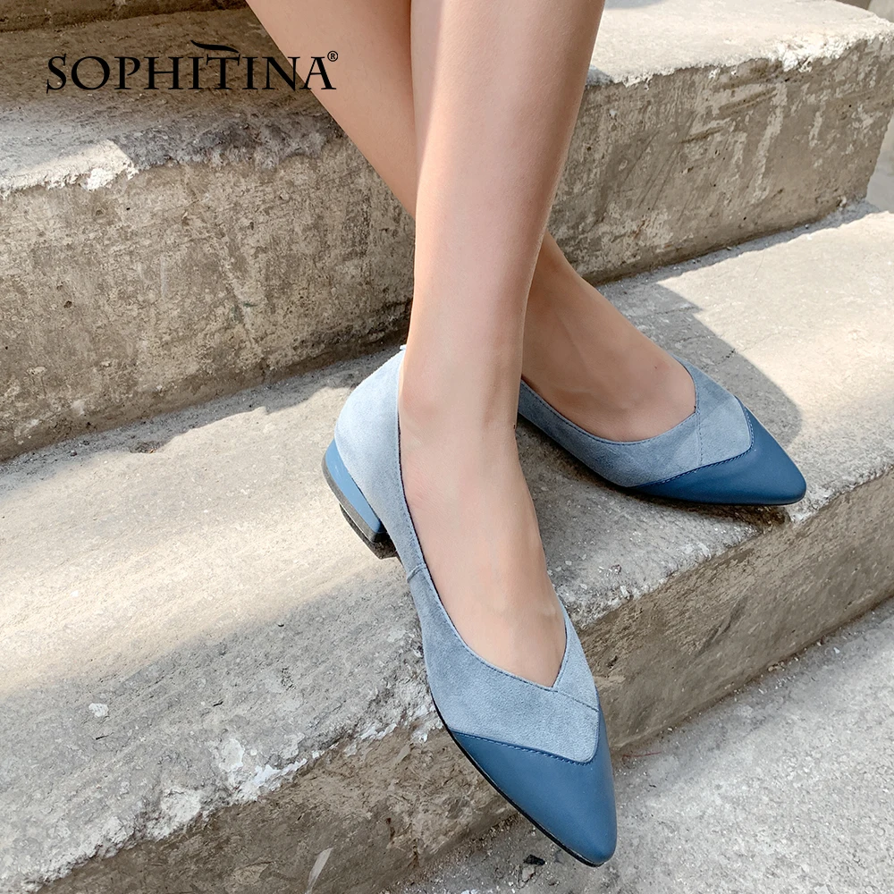 Shoes SOPHITINA Genuine-Leather Pumps Pointed-Toe Mixed-Colors Comfortable Elegant Shallow