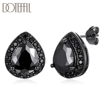 

DOTEFFIL 925 Sterling Silver AAA Zircon Classic Black Water Earrings Charm Women Fashion Jewelry Wedding Party Gift
