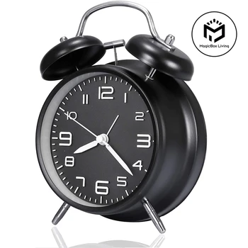 4 Inch Twin Bell Loud Alarm Clock Metal Frame 3D Dial with Backlight Battery Operate Desk Table Alarm Clock For Home and Office 1