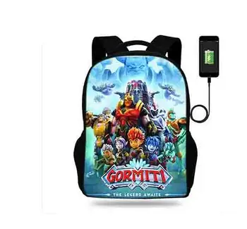 

Gormiti Print USB Port Backpack For Teenager Boys Student School Bags Children Daily Girls Mochila Shoulder Bags