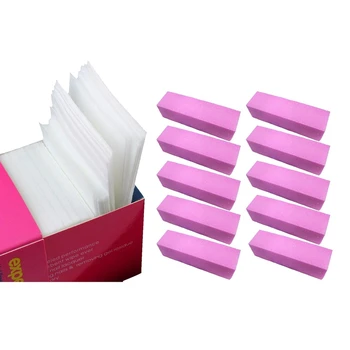 

325 Pcs Nail Wipes Lint Free Cotton Pads to Remove Nail Gel,Nonwovens Cotton Sheet Nail Polish Cleaning Pads & 10 Pcs Pink Buffe