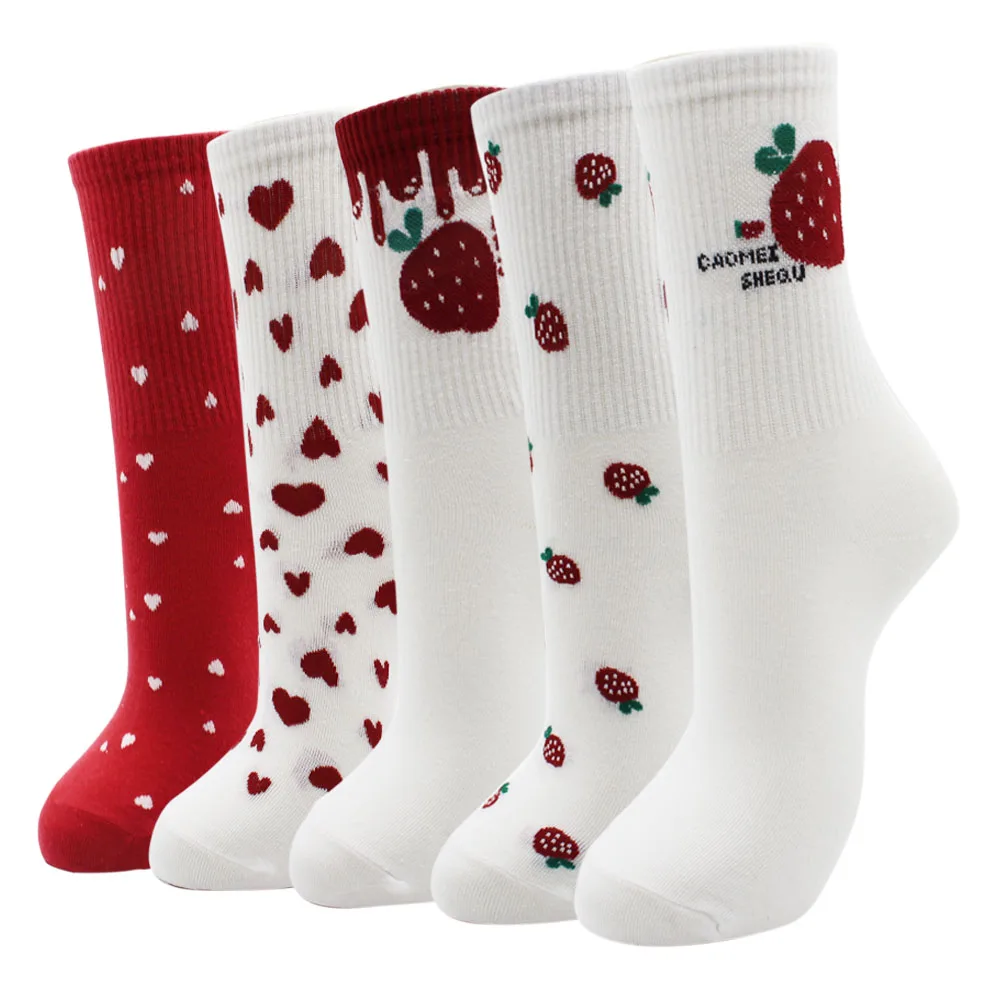 4-5 Pairs Newest Colorful Harajuku Korean Kawaii Cute Women Socks Cartoon Cat Dog Owl Stripe Avocado Girl Cotton Socks