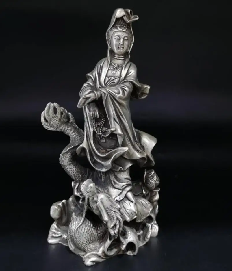 

China White copper Goddess of mercy Buddha crafts statue