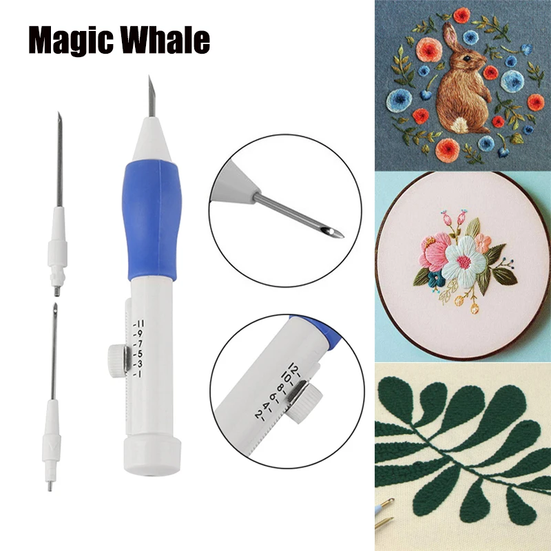 

Hot Pratical Magic Embroidery Pen DIY Crafts Magic Embroidery Pen Set DIY 3 Interchangeable Punch Needle Sewing Accessories