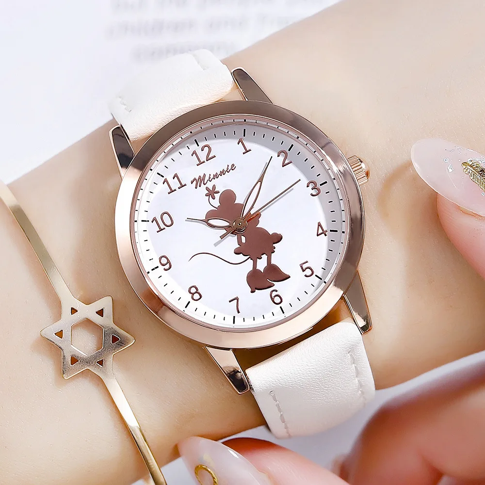 Disney Брендовые женские наручные часы Микки Маус кварцевые кожаные